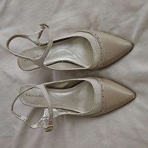 Tahari Alycia Nude Beige High Heel Womens 8.5 M Sling Back Strap Buckle